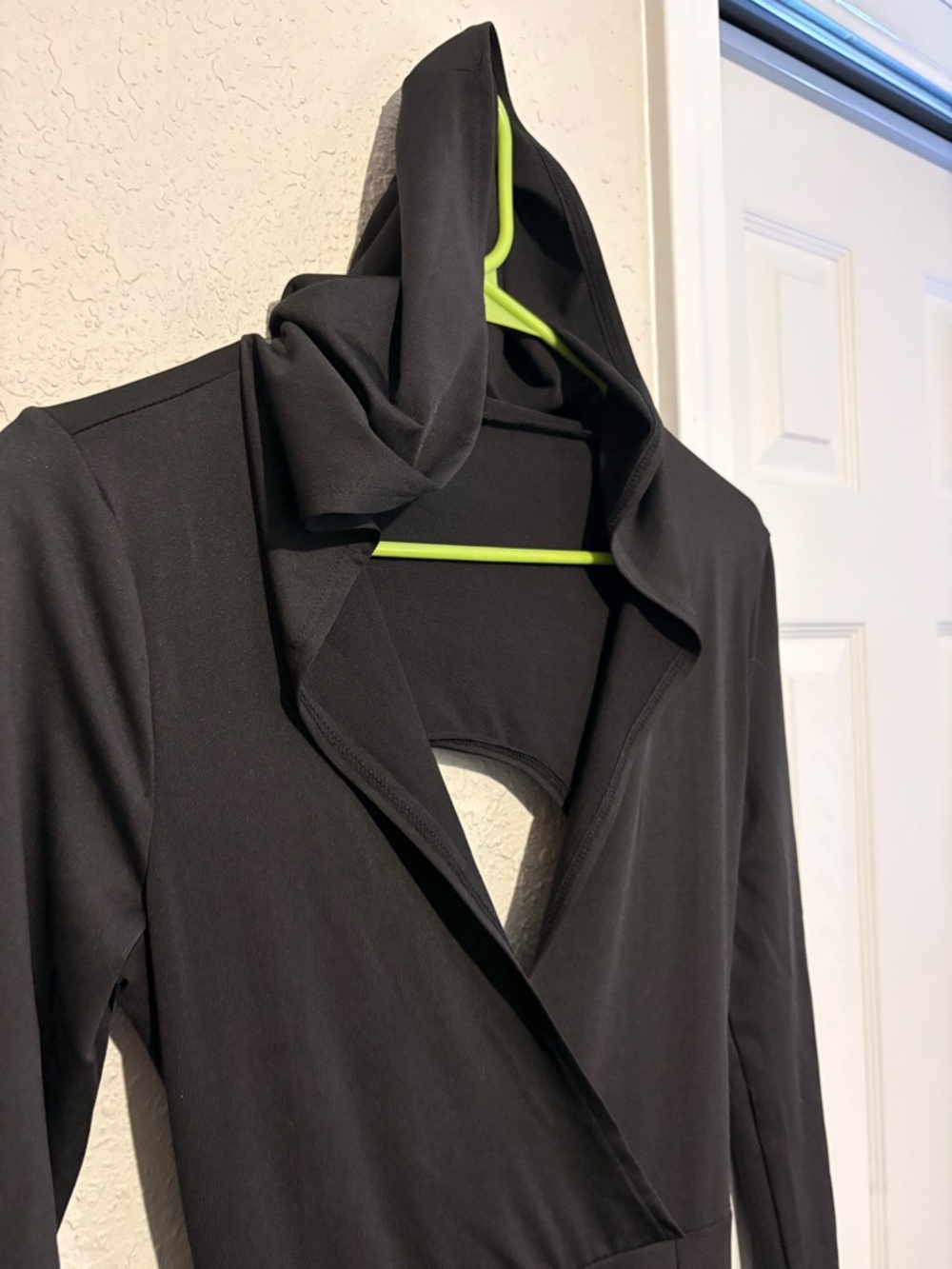 Backless Hooded Long-Sleeve Dress - Black